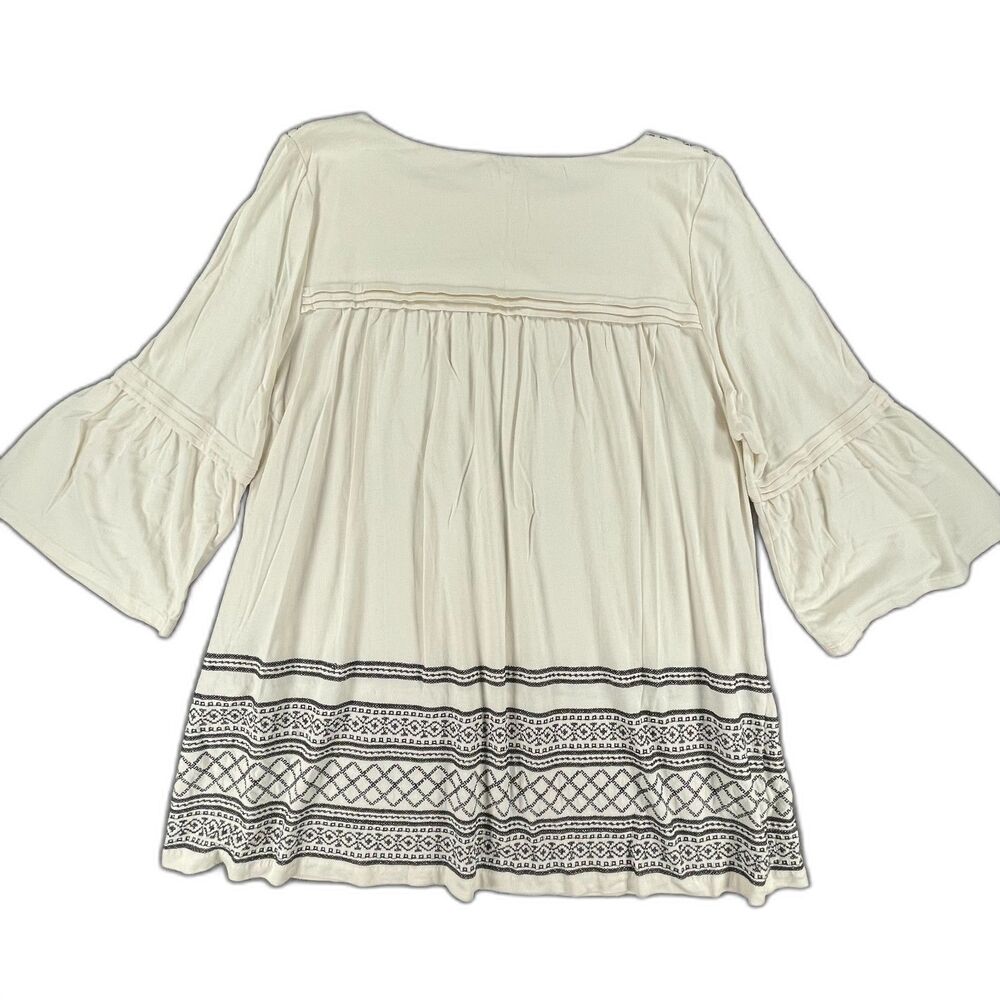 J Jill Size XL Cream Black Embroidered Cotton Knit Tunic Top Boho Minimalist - Picture 2 of 11